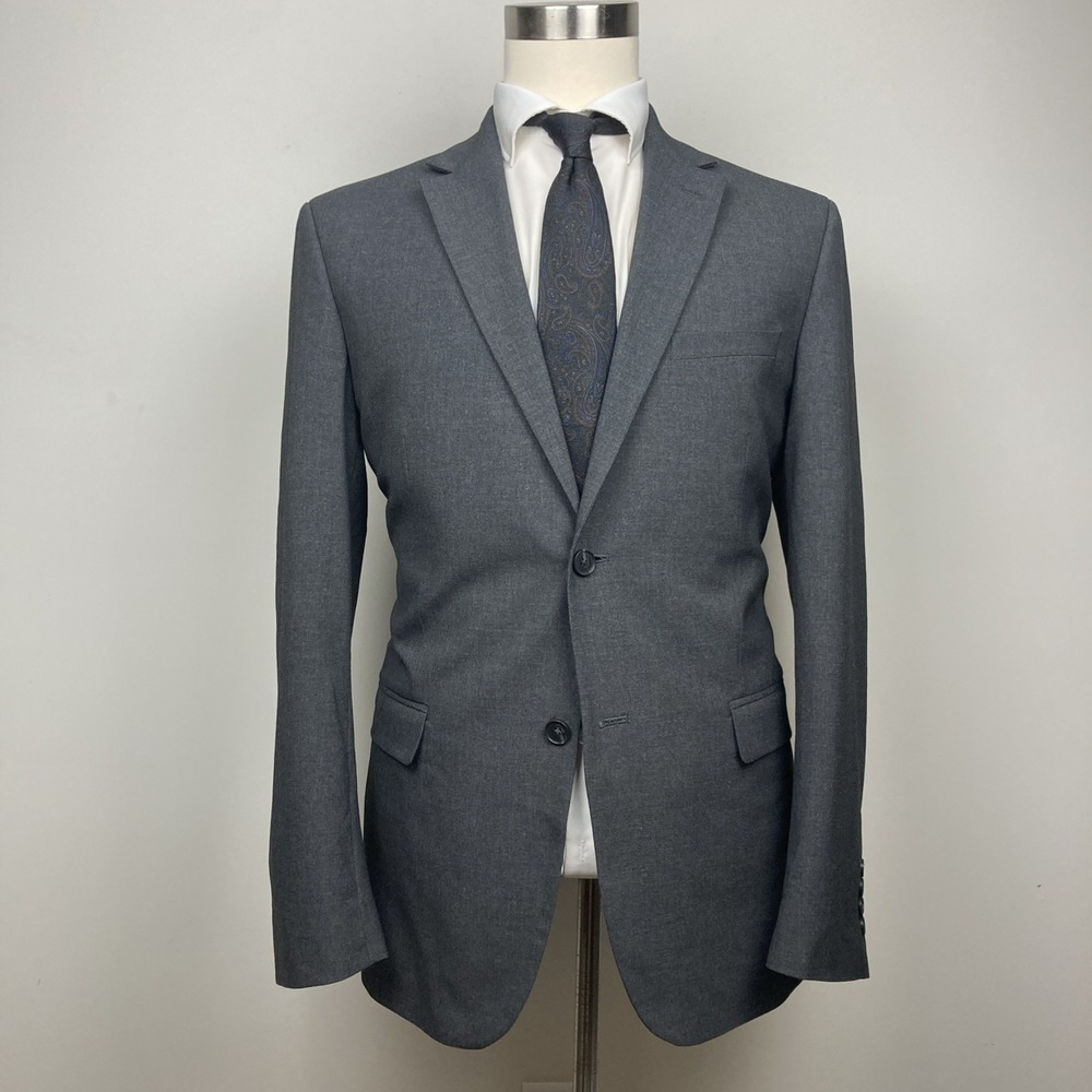 DKNY Mens Blazer Sport Coat Two Button Casual Jacket Size 40L Gray Suits